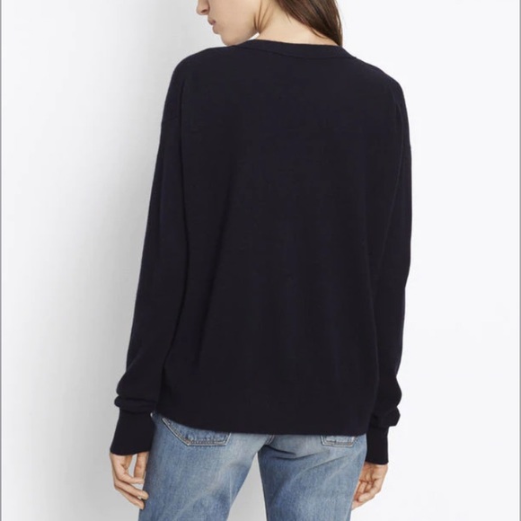 Vince women’s Cashmere Linen Boxy Crew neck knit sweater navy coastal blue - XS - Picture 4 of 13